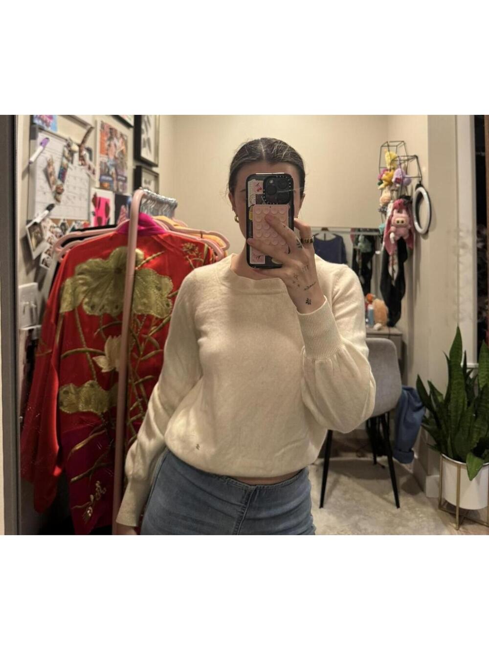Gal Meets Glam 100% Cashmere Ivory Sweater | Minimal Soft Girl Luxe Knit Medium